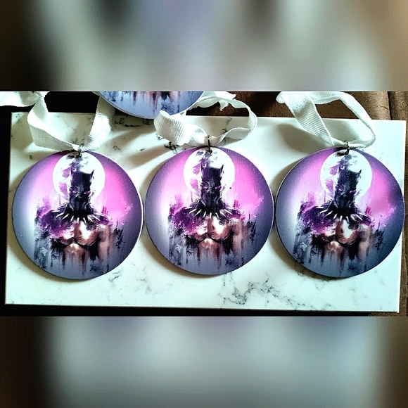 *HAPPY HOLIDAYS* 4 Black Panther Ornaments/Bag Tags/Keychains! Hand-painted Wood - Picture 4 of 6